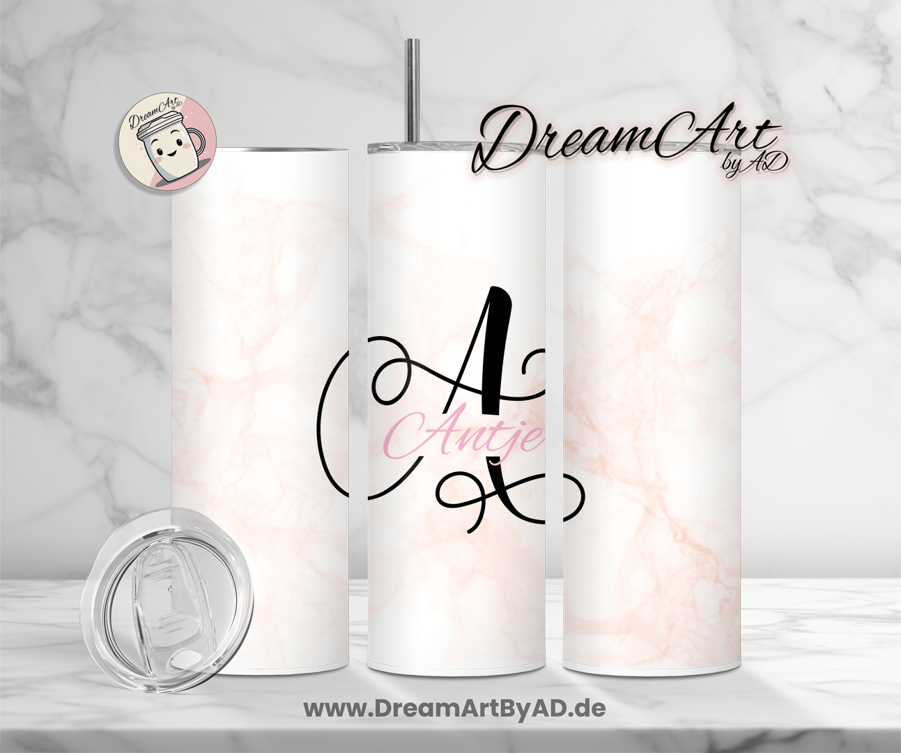 Thermobecher mit Name rosa Marmor Optik