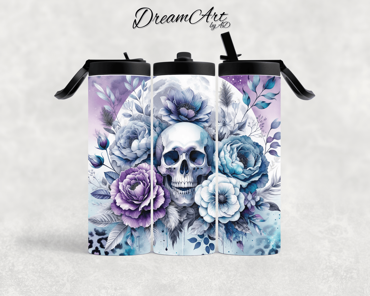 Thermobecher Totenkopf mit Blumen