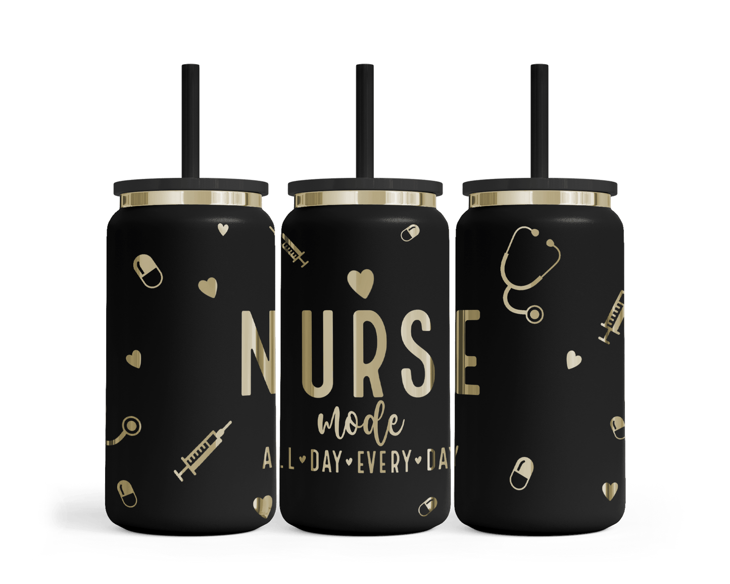 Trinkbecher mit Gravur - Krankenschwester - Schwarz