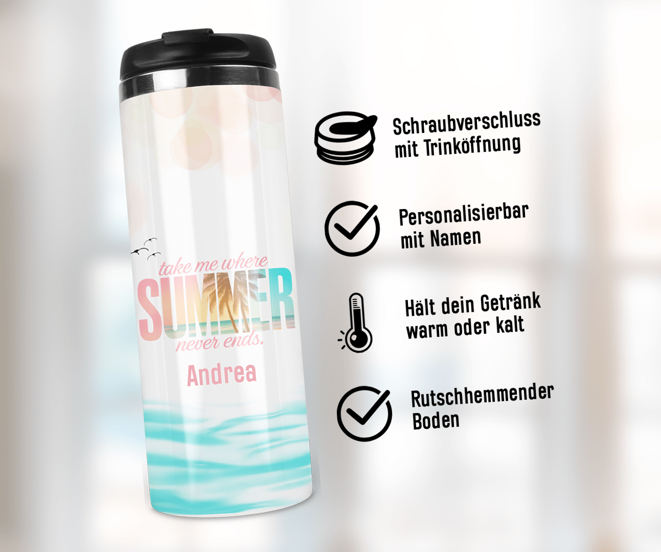 Thermobecher mit Schraubdeckel - Sommer am Meer