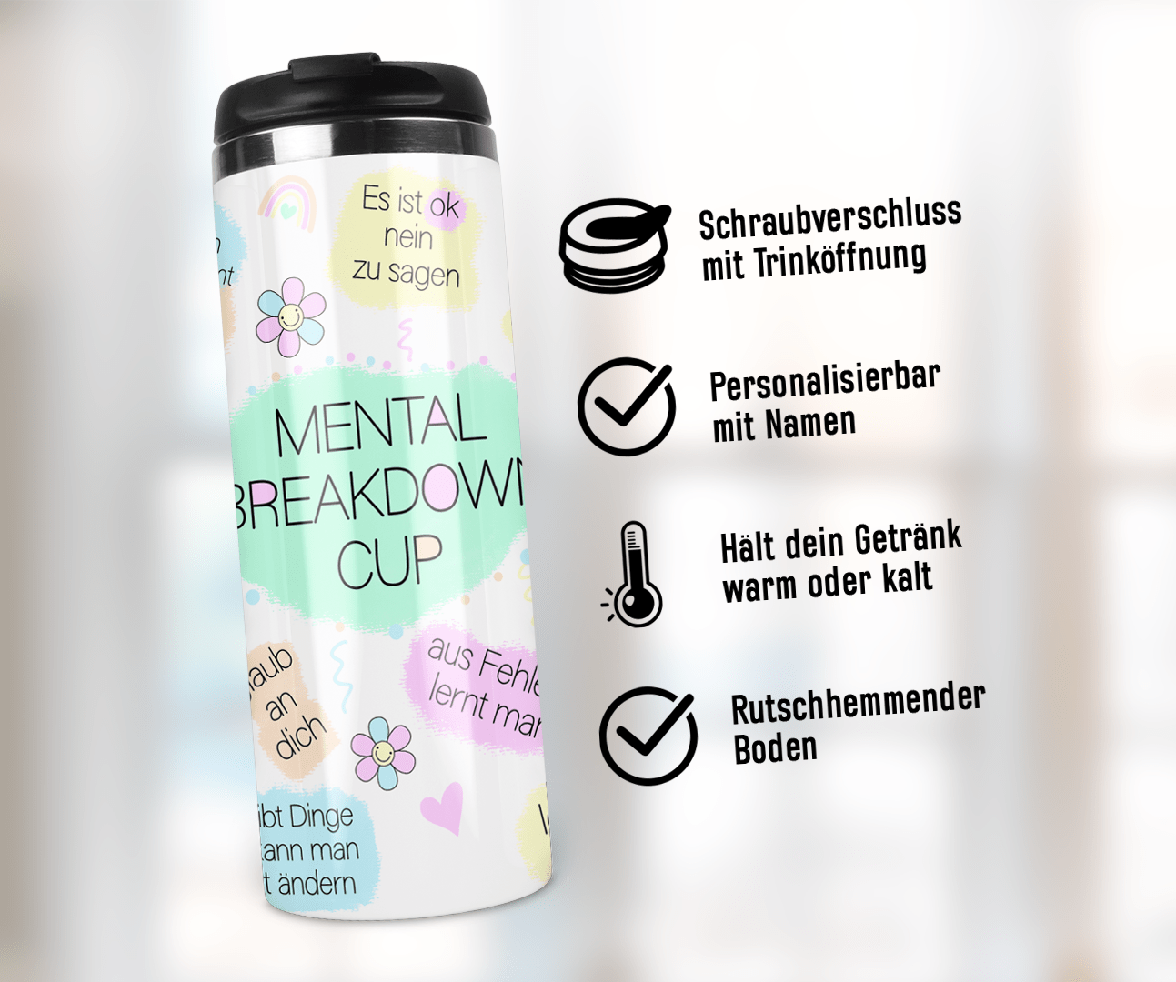 Thermobecher Mental Breakdown mit Schraubdeckel