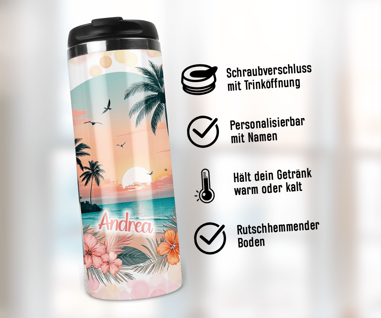 Thermobecher mit Schraubdeckel - Sonnenuntergang am Meer