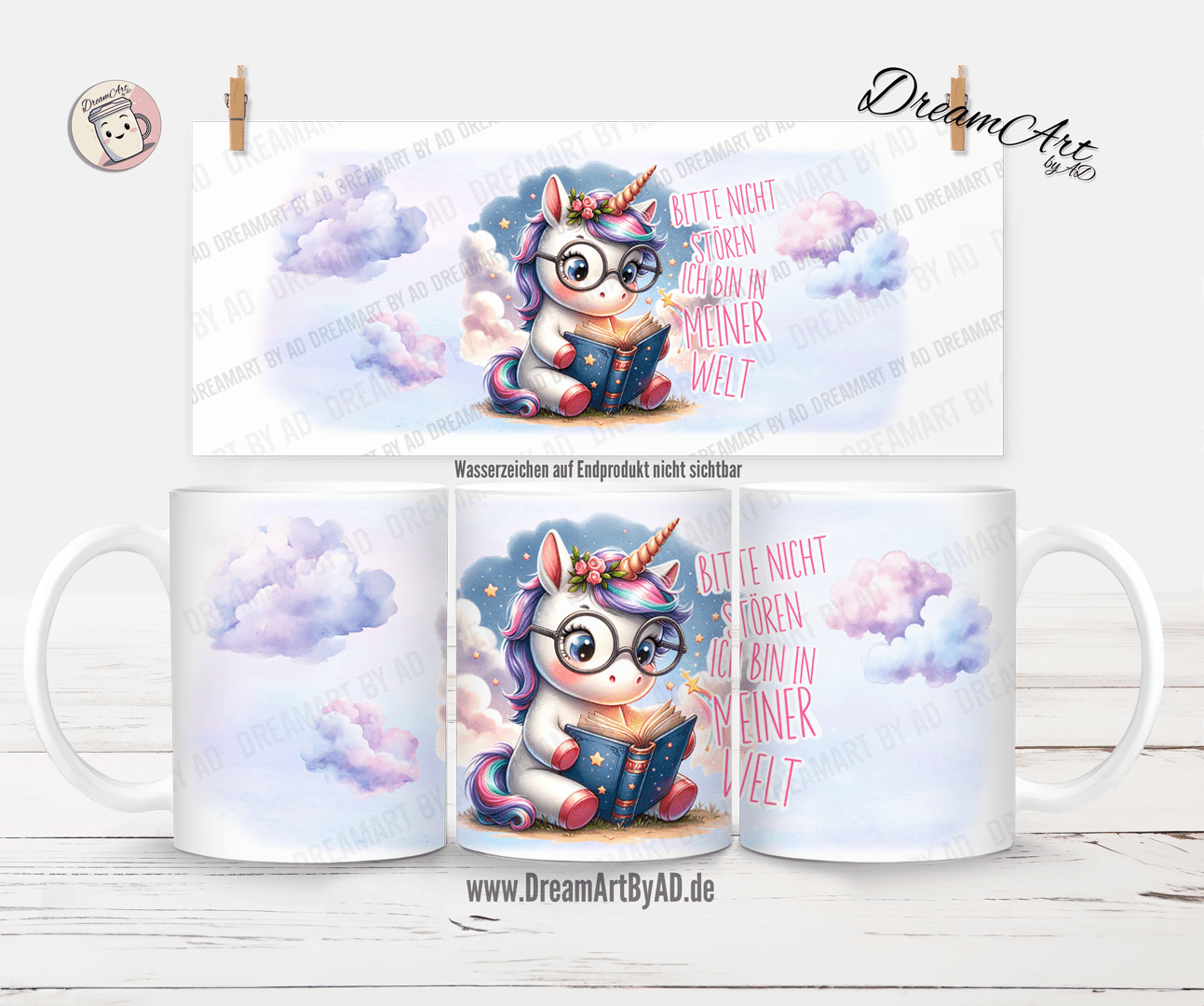 Tasse für Buchliebhaber - Einhorn verträumt
