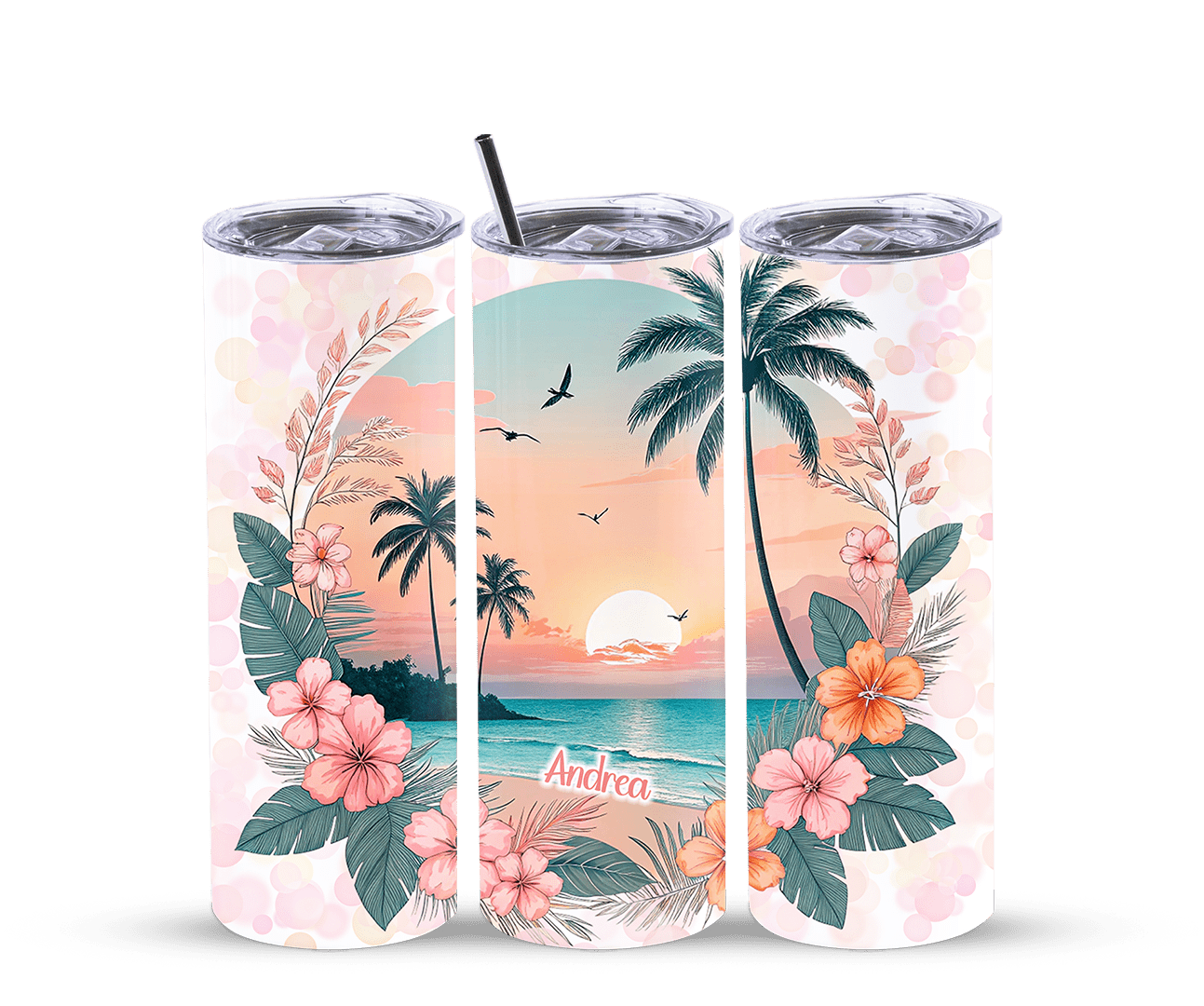 Thermobecher mit einem sommerlichen Design und Personalisierung