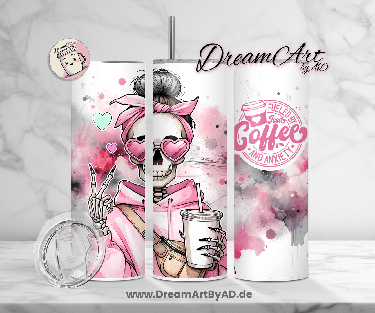 Thermobecher Totenkopf rosa